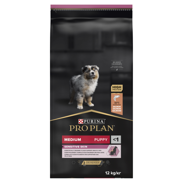 Pro Plan Medium Puppy Sensitive Skin lazacban gazdag száraz kutyaeledel  - 12 kg