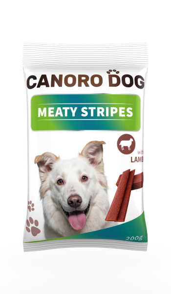 CANORO Meaty Stripe Lamb 200 g bárányos jutalomfalat felnőtt kutyáknak.